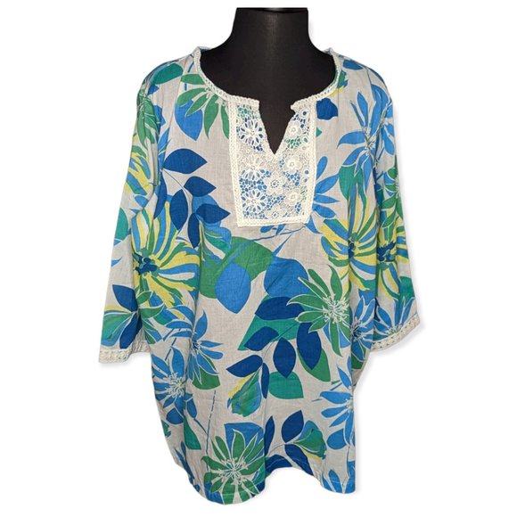 Blair Tropical Print 3/4 Sleeve Tunic Size XL - Picture 1 of 10